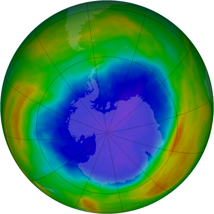Antarctic ozone map for 25 September 1989
